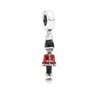 791513ENMX Toy soldier silver dangle with black and red enamel