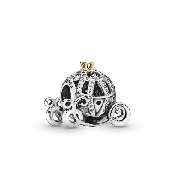 PANDORA Charm Carroza de Cenicienta en plata de primera ley y oro de segunda ley de 14k con circonitas cúbicas transparentes