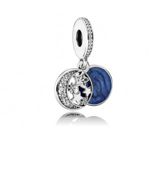 PANDORA 791993CZ Charm colgante luna y estrella en plata de primera ley con circonita cúbica transparente y esmalte azul