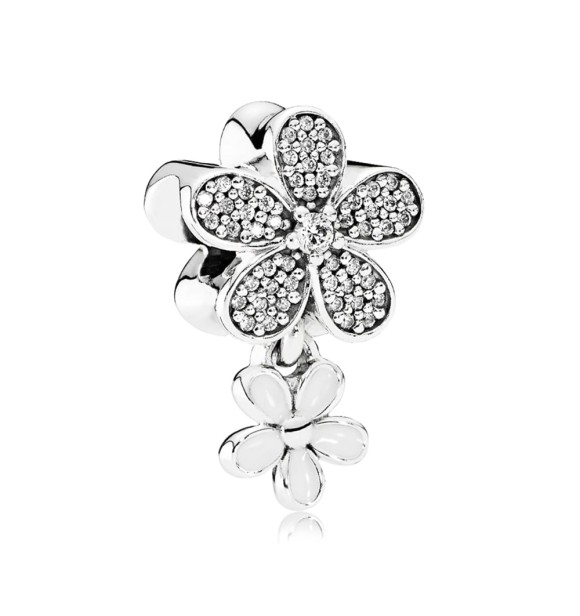 PANDORA 792098CZ Charm Margarita en plata de ley con circonita cúbica transparente y esmalte blanco