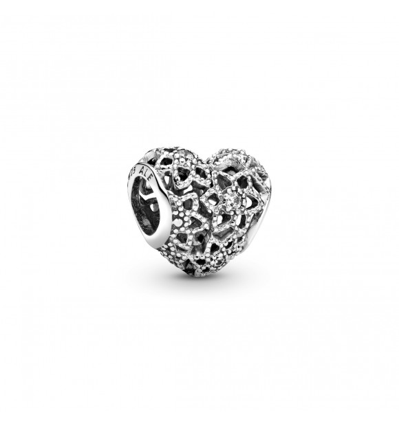 Pandora Charm en filigrana Corazón en plata de primera ley con circonitas cúbicas transparentes