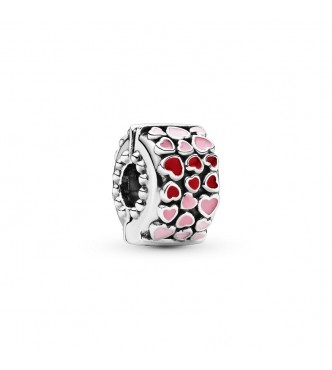 PANDORA Clip corazones en plata de primera ley con esmalte rojo y rosa