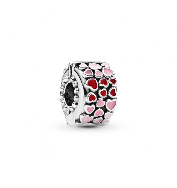 PANDORA Clip corazones en plata de primera ley con esmalte rojo y rosa