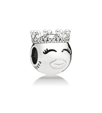 PANDORA Charm Emoticono de Princesa en plata de primera ley con circonitas transparentes