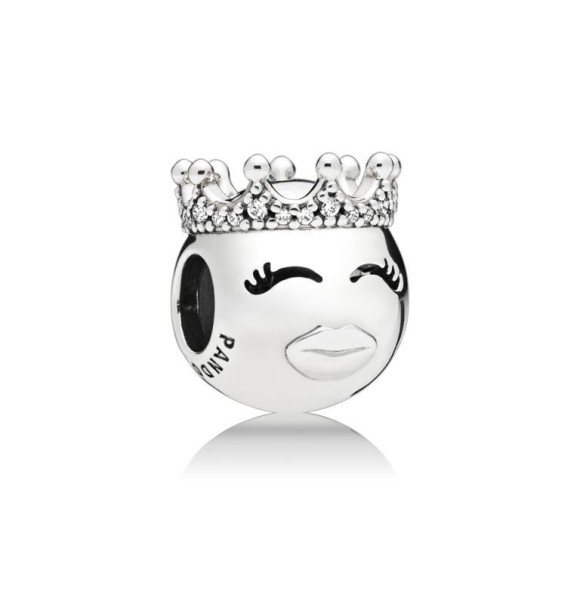 PANDORA Charm Emoticono de Princesa en plata de primera ley con circonitas transparentes