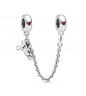PANDORA Disney Mickey silver safety chain with red cubic zirconia