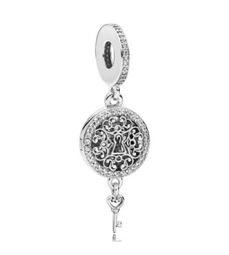 PANDORA Charm colgante Llave en plata de primera ley con circonitas transparentes