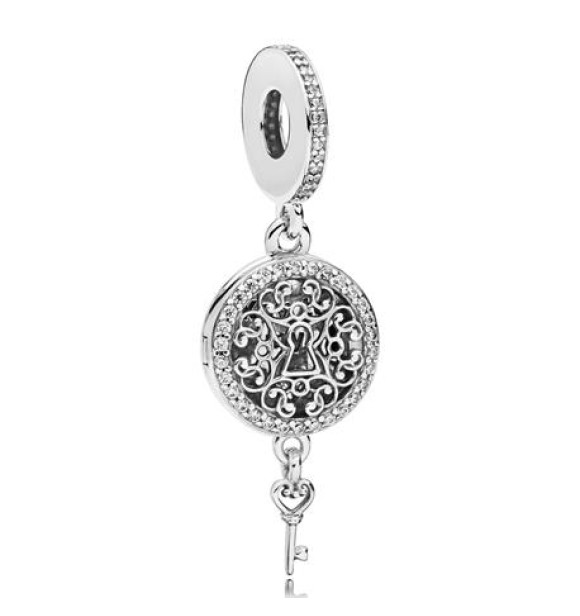 PANDORA Charm colgante Llave en plata de primera ley con circonitas transparentes