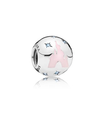 797771CFL Disney Paris Disneyland silver charm with fancy light blue cubic zirconia and pink enamel