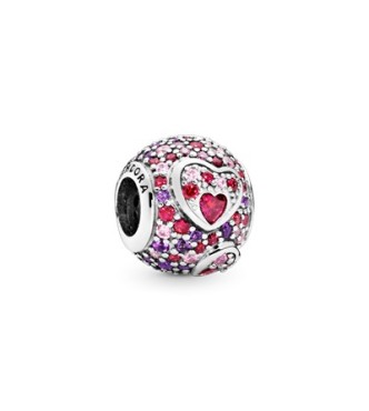 Heart silver charm with red and pink cubic zirconia and royal purple crystal 797826CZRMX