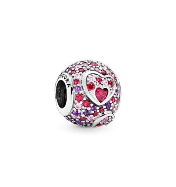 Heart silver charm with red and pink cubic zirconia and royal purple crystal 797826CZRMX