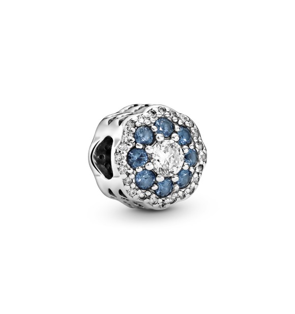PANDORA Flower silver charm with moonlight blue crystal and clear cubic zirconia