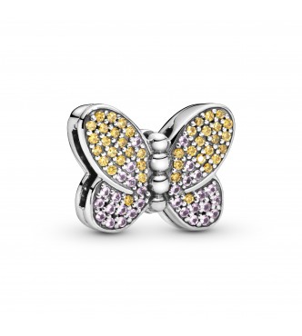 Pandora Reflexions butterfly silver clip charm with honey cubic zirconia and rose pink crystal
