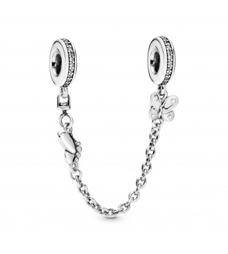 PANDORA Butterfly silver safety chain with clear cubic zirconia