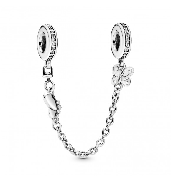 PANDORA Butterfly silver safety chain with clear cubic zirconia