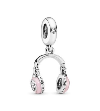 Headphones silver dangle with clear cubic zirconia and pink enamel 797902EN160