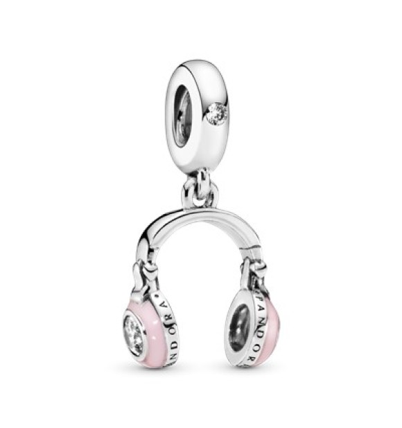 Headphones silver dangle with clear cubic zirconia and pink enamel 797902EN160