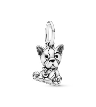 PANDORA French bulldog silver dangle with black enamel
