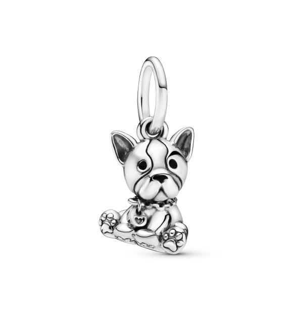 PANDORA French bulldog silver dangle with black enamel