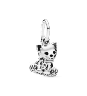 PANDORA Cat silver dangle with black enamel