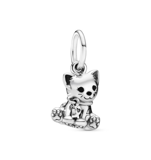 PANDORA Cat silver dangle with black enamel