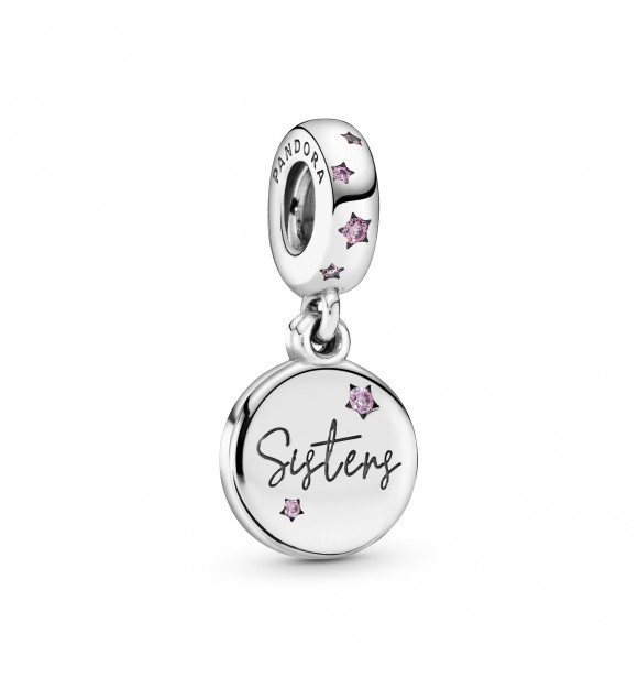 PANDORA Sisters silver dangle with fancy fuchsia pink cubic zirconia