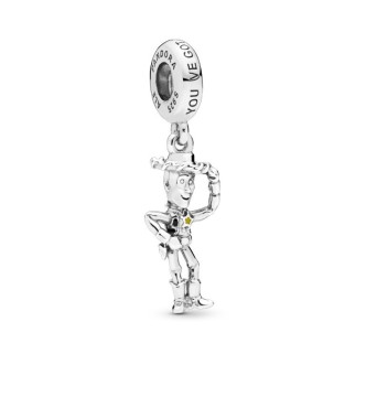 PANDORA Disney Woody silver dangle with black and yellow enamel