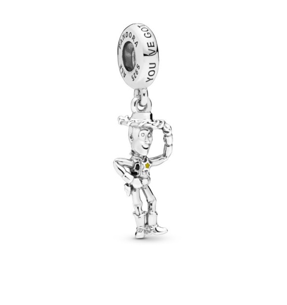 PANDORA Disney Woody silver dangle with black and yellow enamel
