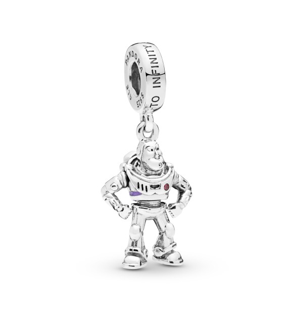 PANDORA Disney Buzz Lightyear silver dangle with red cubic zirconia and purple enamel