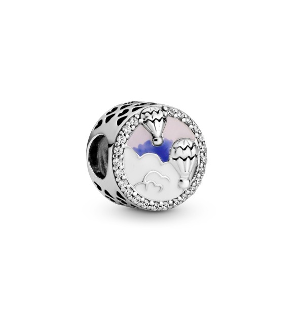 PANDORA Air balloons silver charm with clear cubic zirconia, pink, purple and white enamel