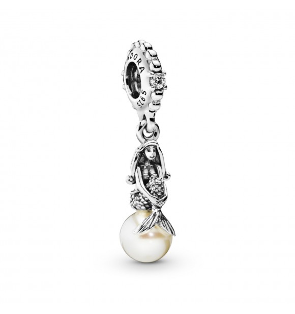 PANDORA Disney Ariel sterling silver dangle with clear cubic zirconia and white freshwater cultured pearl