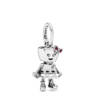 PANDORA Punk robot girl sterling silver dangle with black and pink enamel