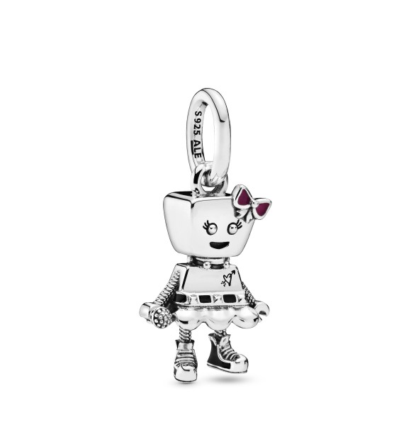 PANDORA Punk robot girl sterling silver dangle with black and pink enamel