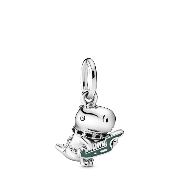 PANDORA Punk dinosaur sterling silver dangle with black and green enamel