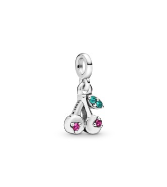 Cherries sterling silver dangle charm with cerise and aqua green crystal 798371NCC