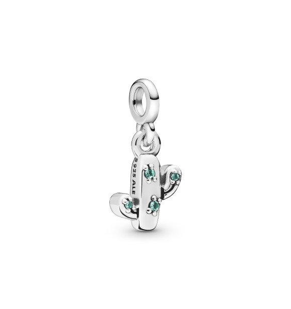 Cactus sterling silver dangle charm with royal green crystal 798372NRG