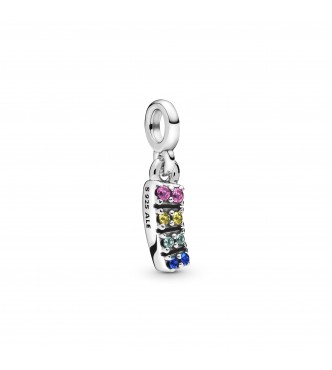 Rainbow sterling silver dangle charm with royal green, cerise, true blue and limelight yellow crystal 798390NRGMX