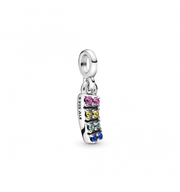 Rainbow sterling silver dangle charm with royal green, cerise, true blue and limelight yellow crystal 798390NRGMX