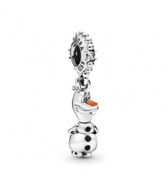 Disney Olaf sterling silver dangle with clear cubic zirconia, black and orange enamel 798455C01