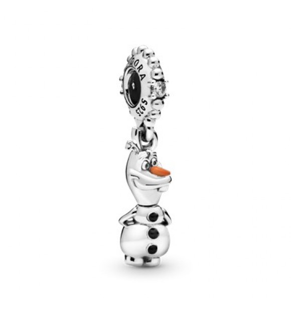 Disney Olaf sterling silver dangle with clear cubic zirconia, black and orange enamel 798455C01