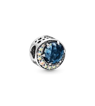 Sterling silver charm with moonlight blue crystal and Aurora borealis clear cubic zirconia 798524C01