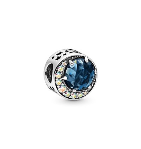 Sterling silver charm with moonlight blue crystal and Aurora borealis clear cubic zirconia 798524C01
