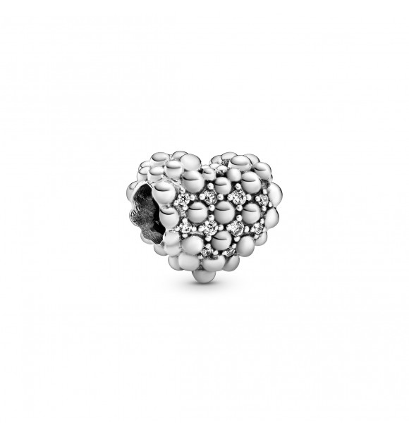 Beaded heart sterling silver charm with clear cubic zirconia 798681C01