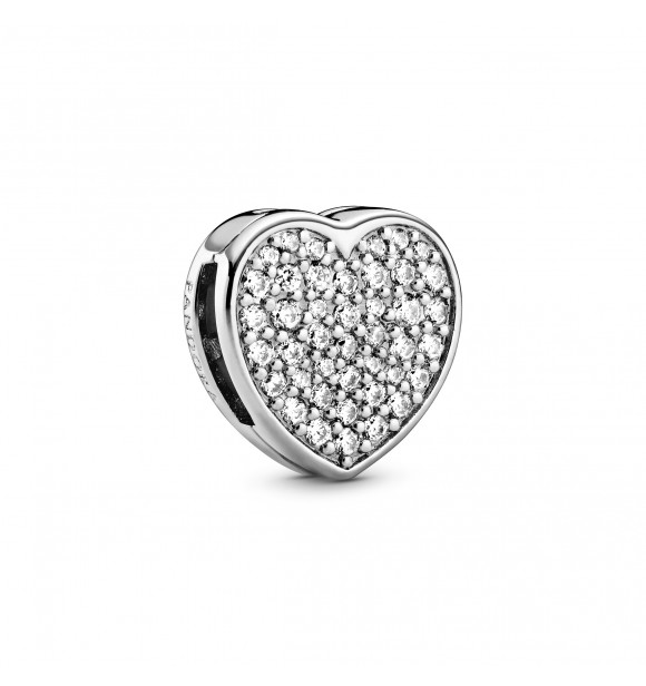 Heart sterling silver clip charm with clear cubic zirconia 798684C01