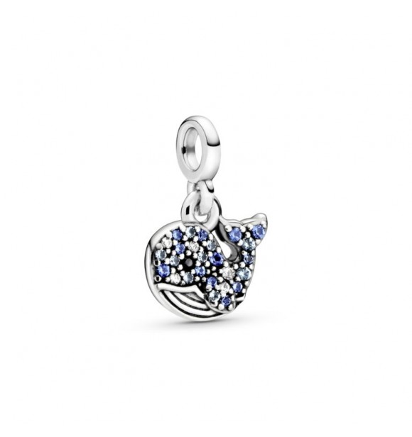 Pandora Whale sterling silver dangle with clear cubic zirconia, icy blue, stellar blue, skylight blue and black crystal 798972C01