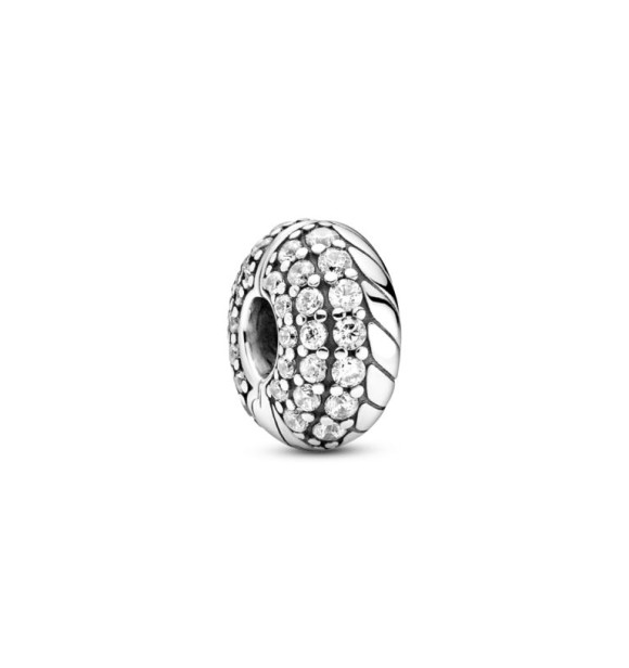Pandora Fixed clips charm 799089C01 Snake chain pattern sterling silver clip with clear cubic zirconia and silicone grip