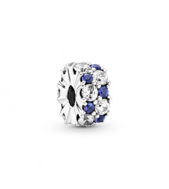 PANDORA Sterling silver clip with clear cubic zirconia and stellar blue crystal and silicone grip 799171C01