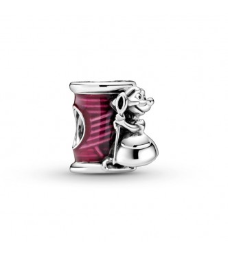 PANDORA Disney Cinderella mouse, needle and thread sterling silver charm with transparent cerise enamel 799200C01