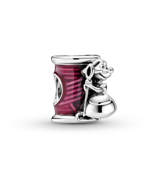 PANDORA Disney Cinderella mouse, needle and thread sterling silver charm with transparent cerise enamel 799200C01