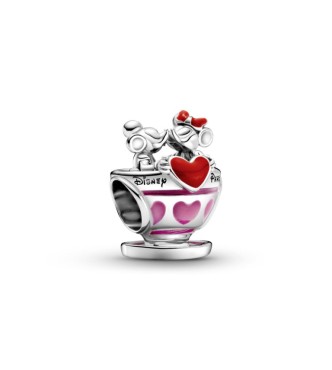 799265C01 Disney Mickey and Minnie in a cup charm with red and pink enamel